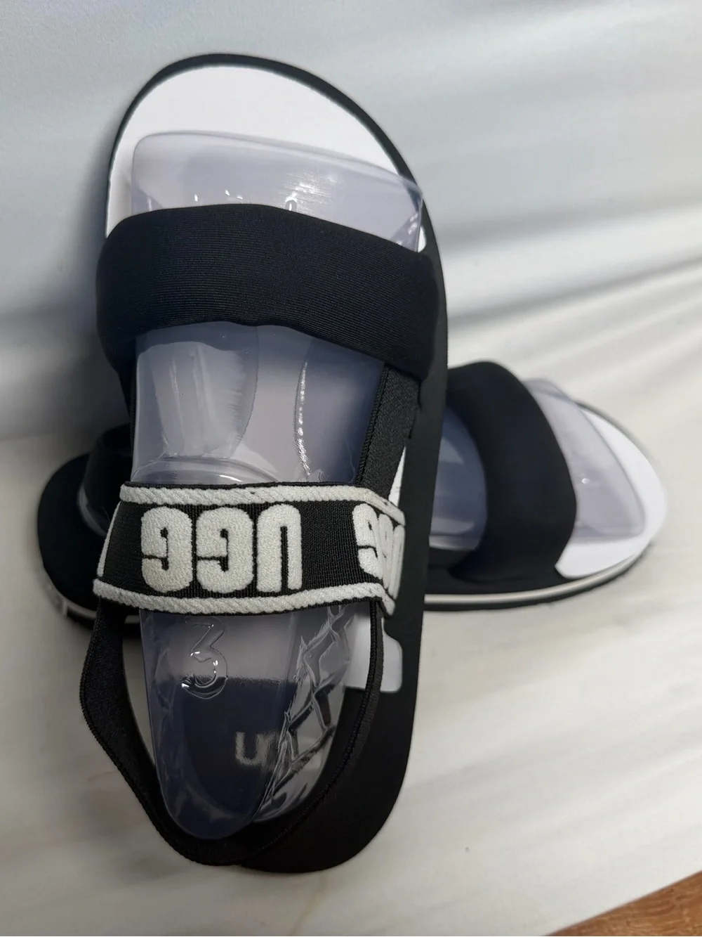 UGG Kids Black and White Logo Strap Sandals
